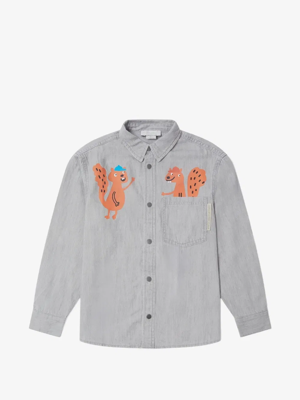 Джинсовая рубашка с принтом белки Stella McCartney Kids, серый