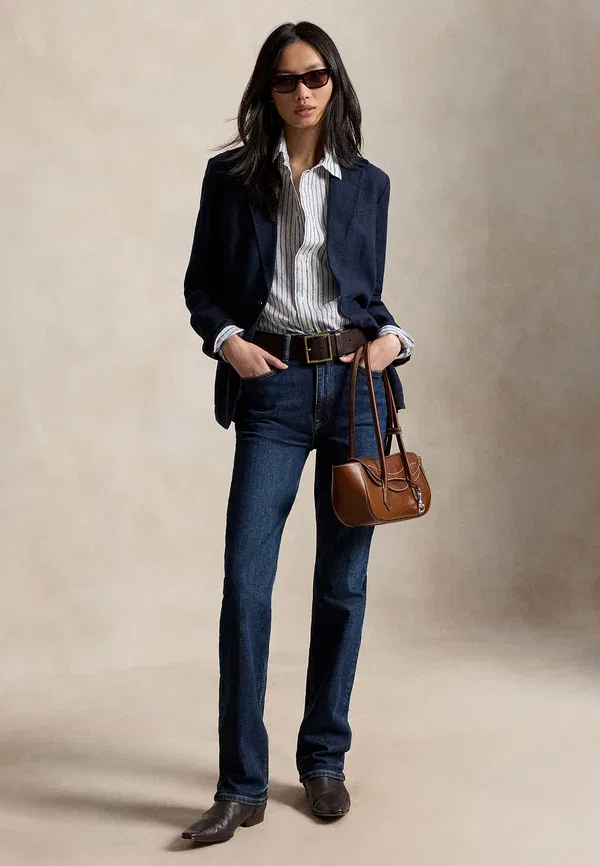Блуза льняная Wide cropped gingham linen shirt buttondown blouse Polo Ralph Lauren — фото 2