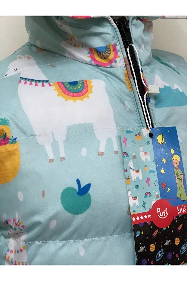 Детское пальто для девочек с принтом Patterned Hooded Children's Coat Generic Brands, Blue — фото 2