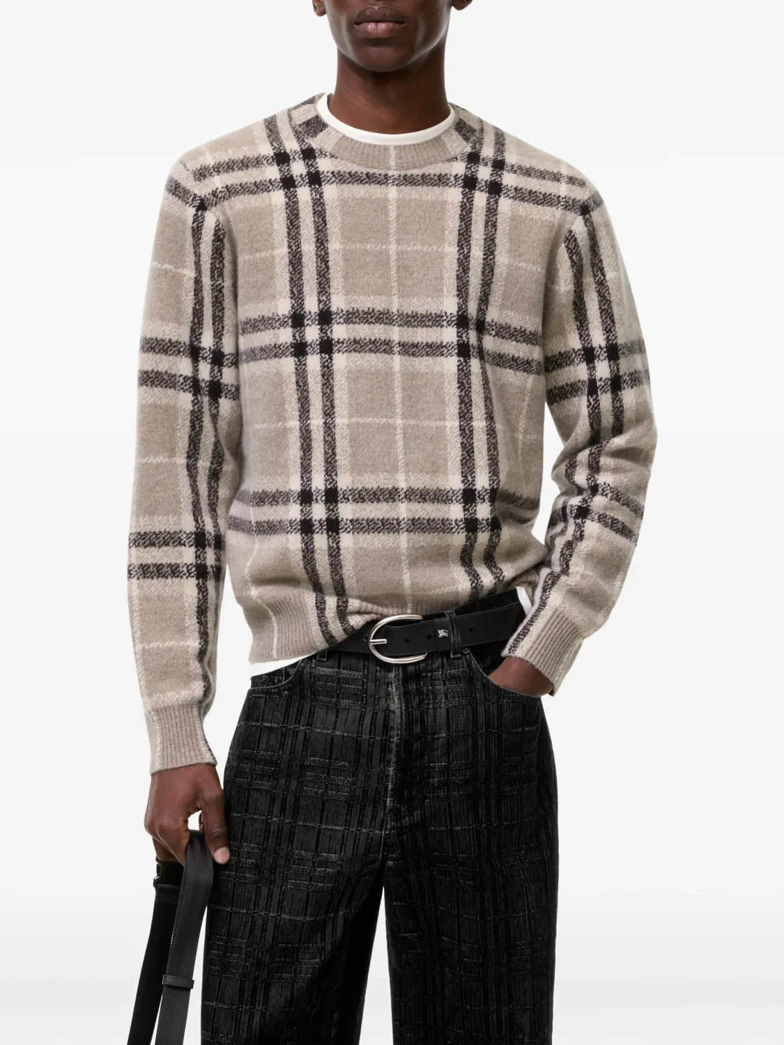 Кашемировый свитер в клетку Burberry, нейтральные цвета — фото 2