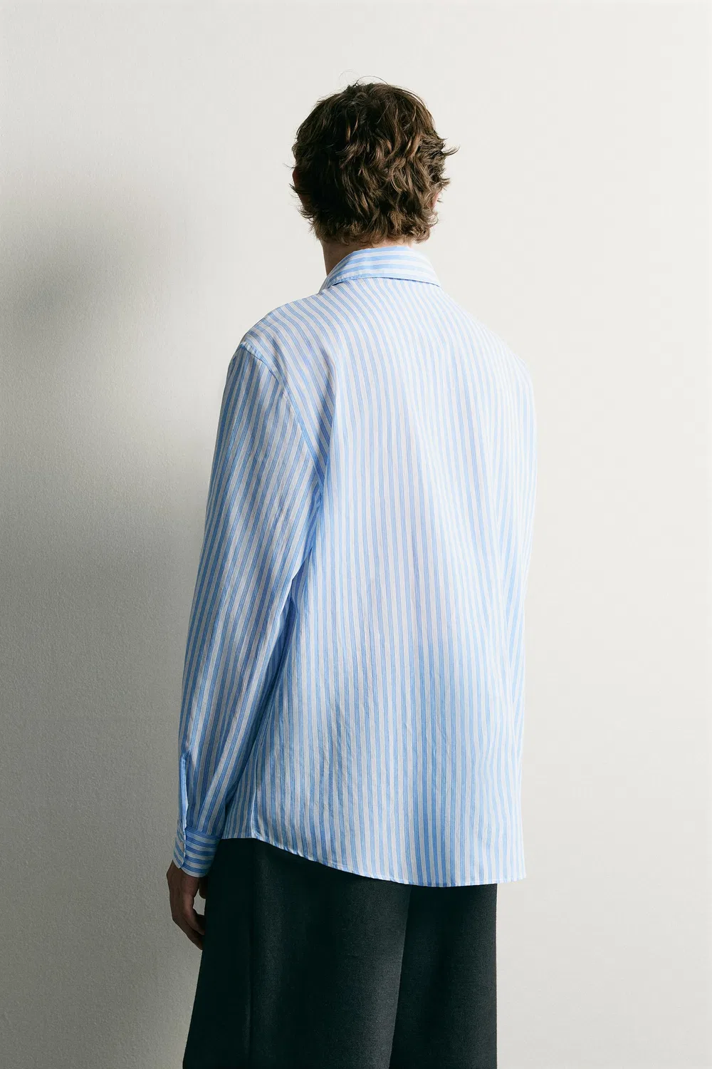Полосатая струящаяся рубашка с карманами ZARA, Blue/White — фото 3