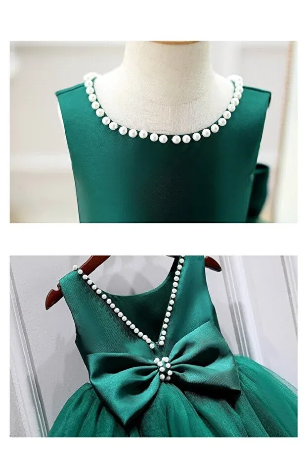 Детское платье для девочек с принтом Modest Hsnlife, Emerald Green — фото 3