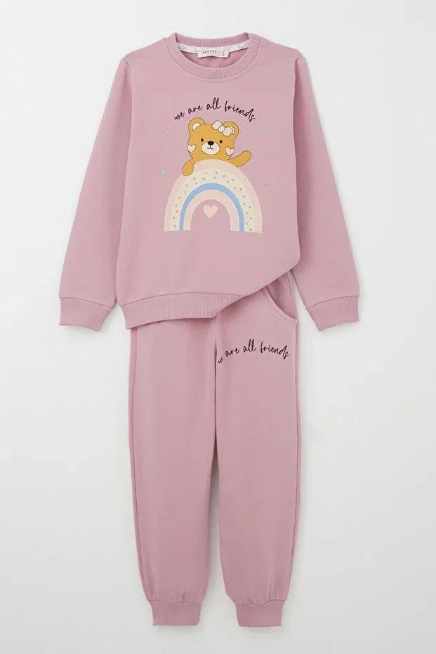 Детский спортивный комплект для девочек с принтом Friendship Cute Teddy Bear Printed Breeze, Rose Dry