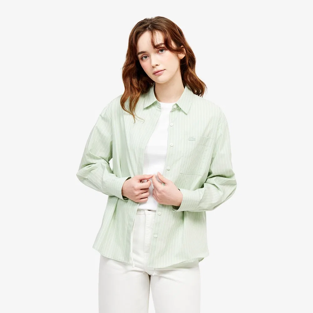 Рубашка Lacoste Полосатая свободного кроя, светло-зелёная