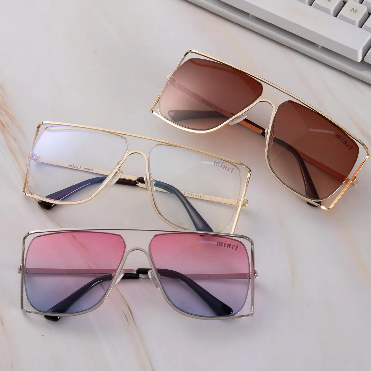 

Женские солнцезащитные очки ICARA увеличенного размера в минималистичном прямоугольном стиле с металлической оправой и защитой от УФ-излучения UV400, Pink