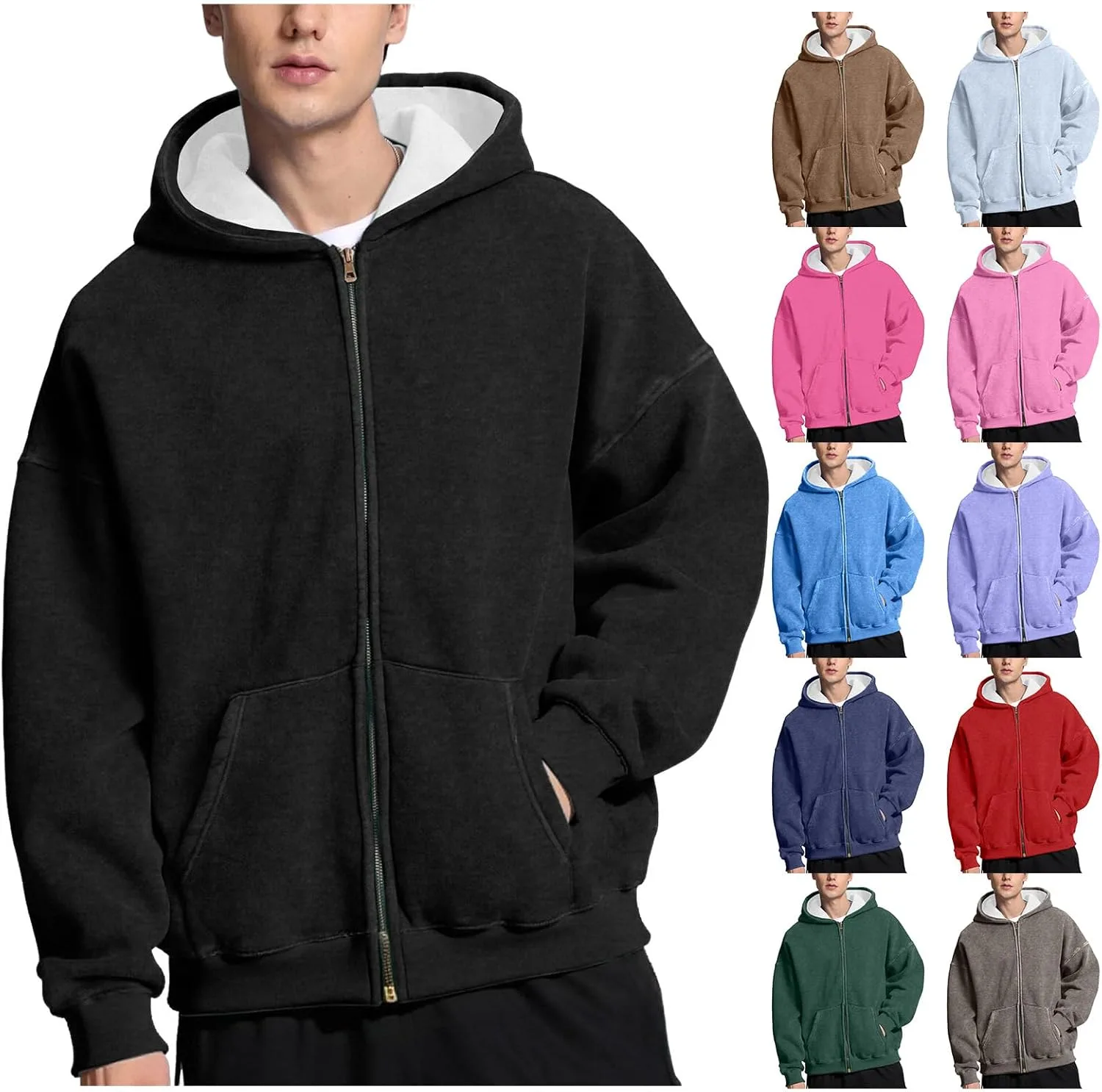 

Мужская толстовка с капюшоном на молнии, с карманом Wankang