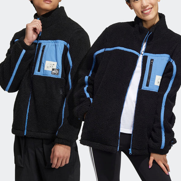 Куртка adidas neo U Radio W Jkt Contrasting Colors Pocket Fleece Stay Warm logo Sports Stand Collar Jacket Black, черный — фото 2