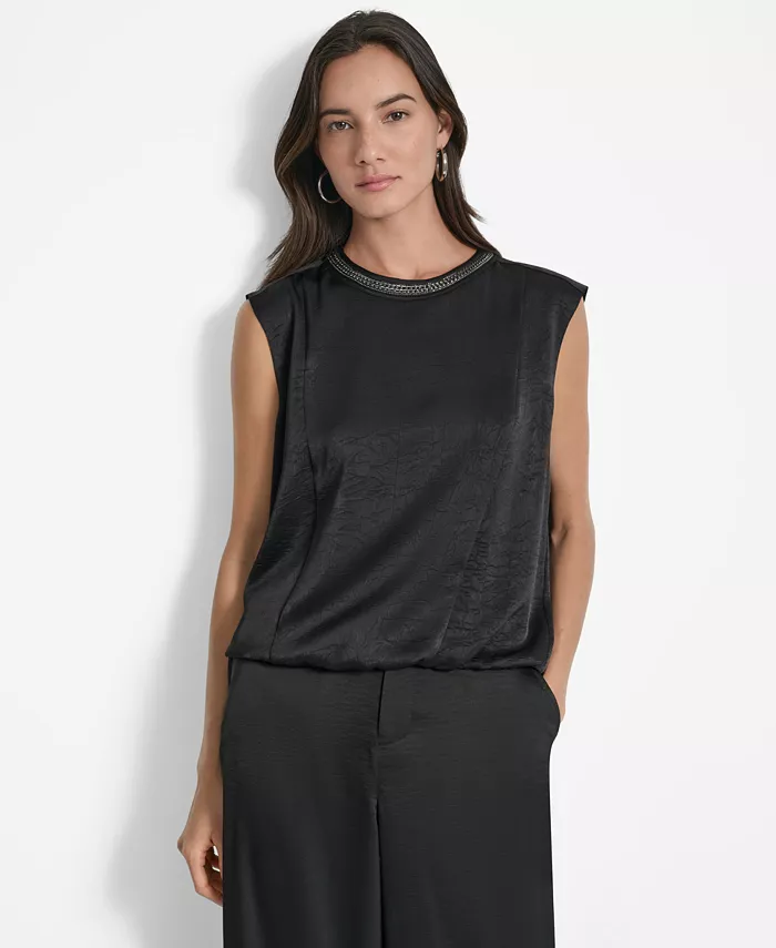 

Женский топ с жатой текстурой и цепочным воротником DKNY, черный