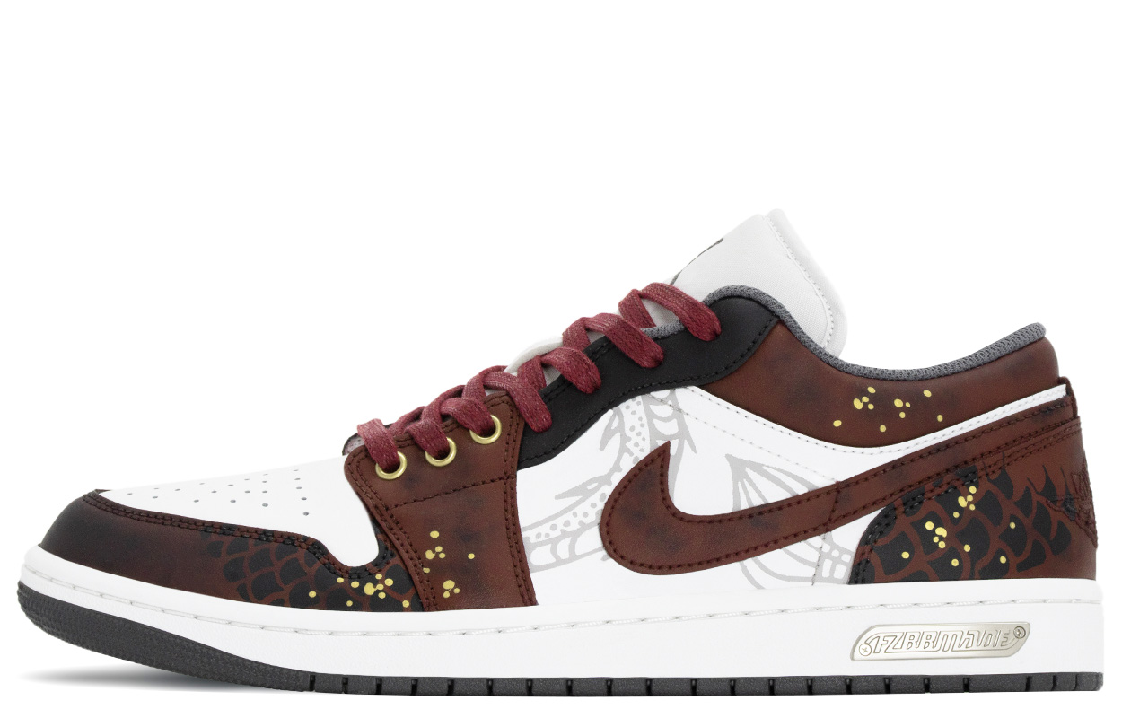 

Jordan Air 1 Koi Fish Abrasion Resistant Low top Vintage Basketball Shoes мужские черные красные золотые