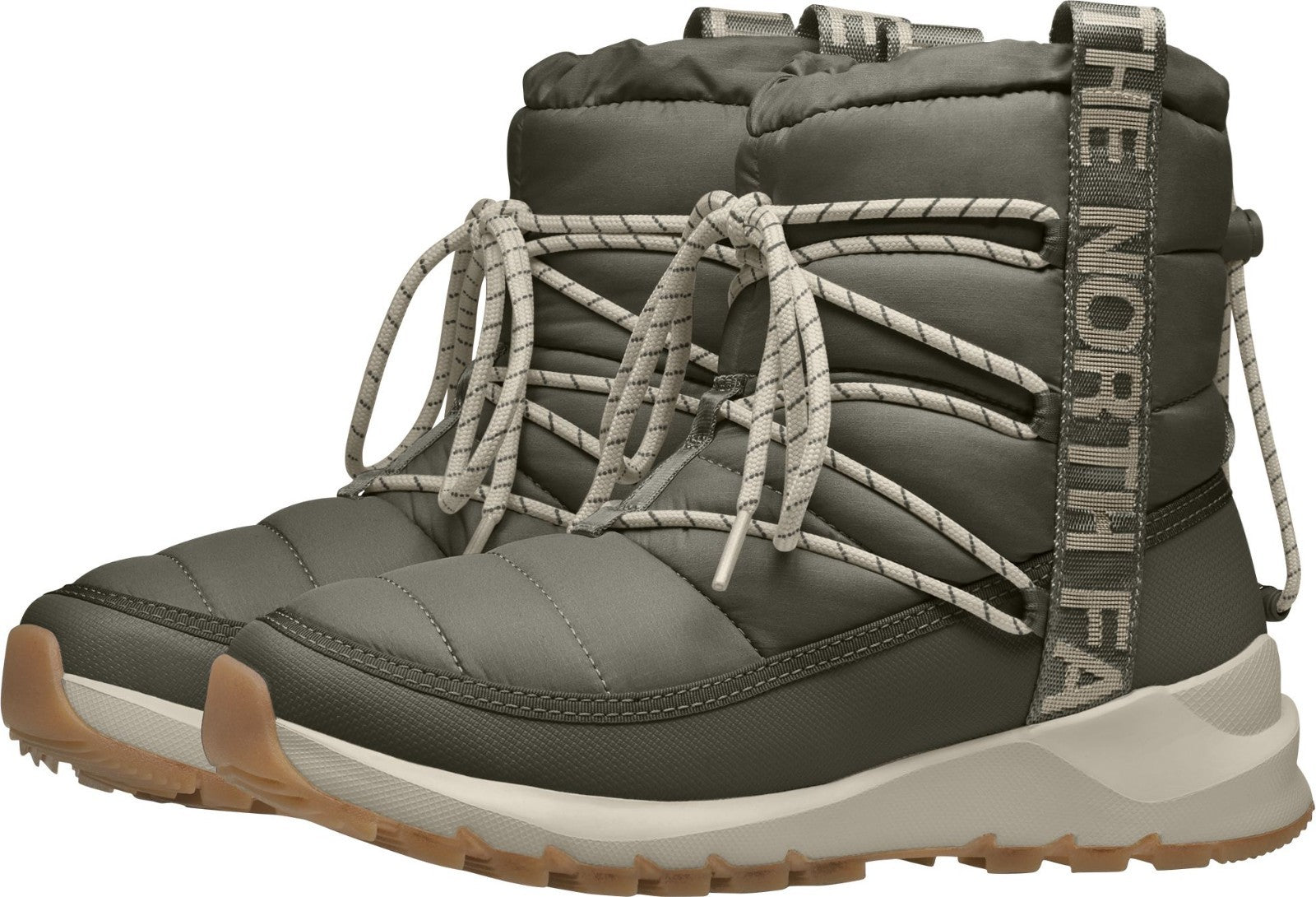 Женские зимние ботинки The North Face Thermoball стеганые на шнуровке, серо-зеленый — фото 2