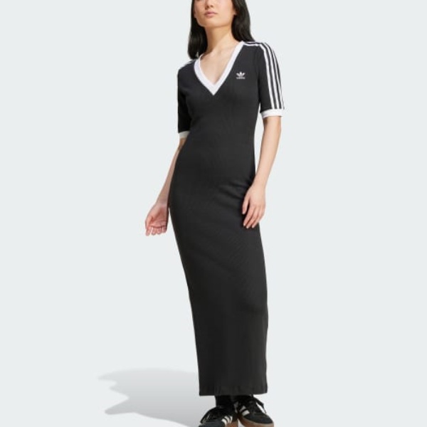 Adicolor 3-Stripes V-образный вырез платье Adidas Originals, черный — фото 3