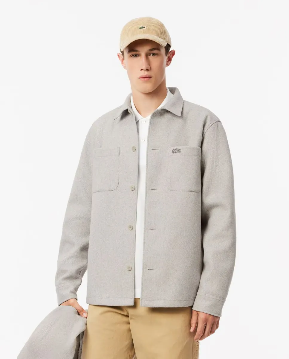 

Мужская фланелевая рубашка свободного кроя серого цвета Lacoste, светло-серый