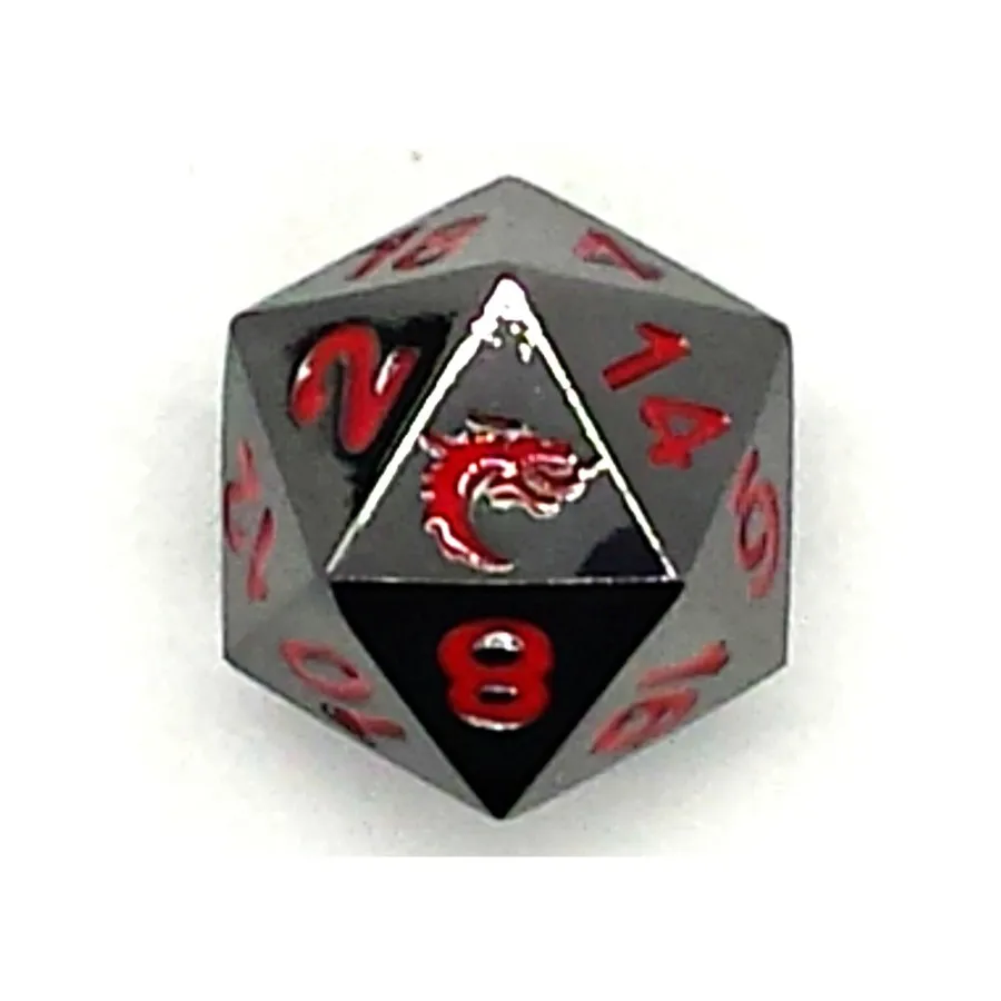 

d20 Черный никель с красным, Metal Dice - Halfling Forged