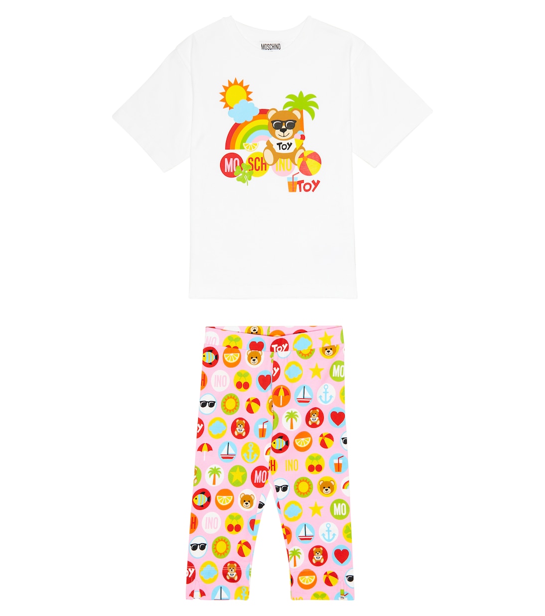 

Комплект из футболки и леггинсов из хлопкового трикотажа Moschino Kids, Pink Toy Pop