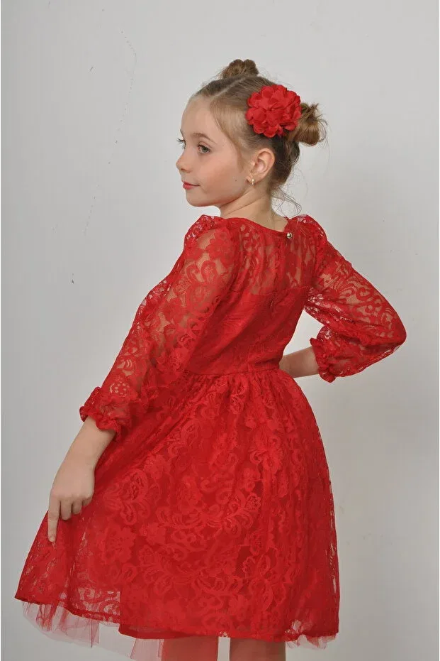Детское платье для девочек с длинным рукавом Filizdens Kids, Red — фото 4