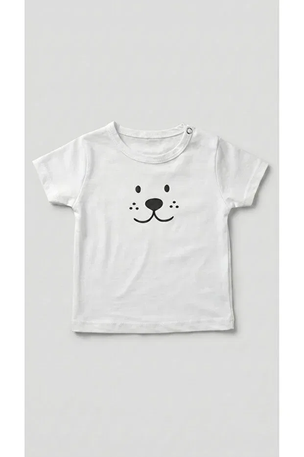Детский комбинезон для девочек с принтом Baby dog figured appliqued denim look salopet bodysuit double set Sabi, White — фото 3