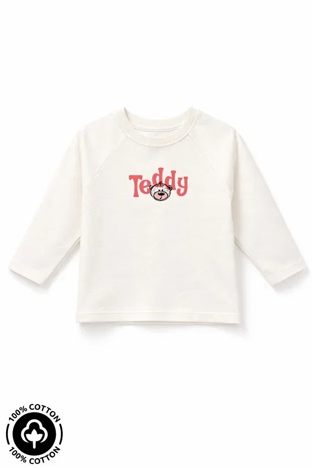Детская футболка с принтом Teddy Bear Oversize Miniel, Ecru — фото 3