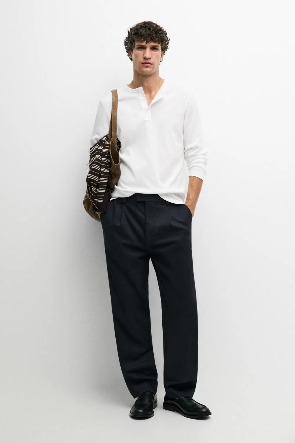 Брюки Massimo Dutti, из смесовой хлопчатобумажной ткани, темно-синий — фото 2