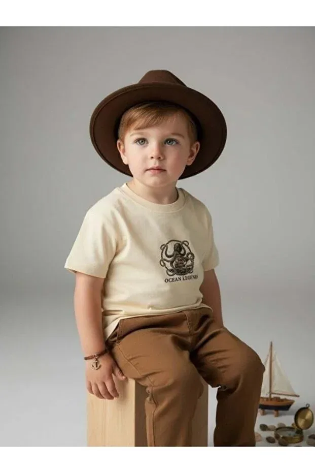 Детская футболка для мальчиков с принтом Zekids, Beige