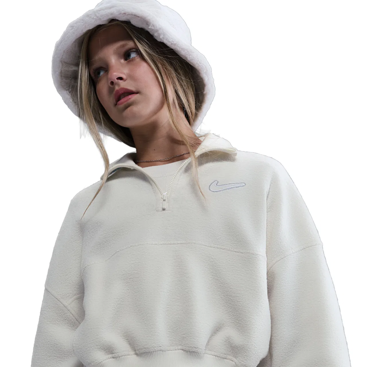 Детская кофта с четверть-застежкой Nike NSW Fleece Long Sleeve Quarter-Zip, цвет Soft Pearl/White — фото 3