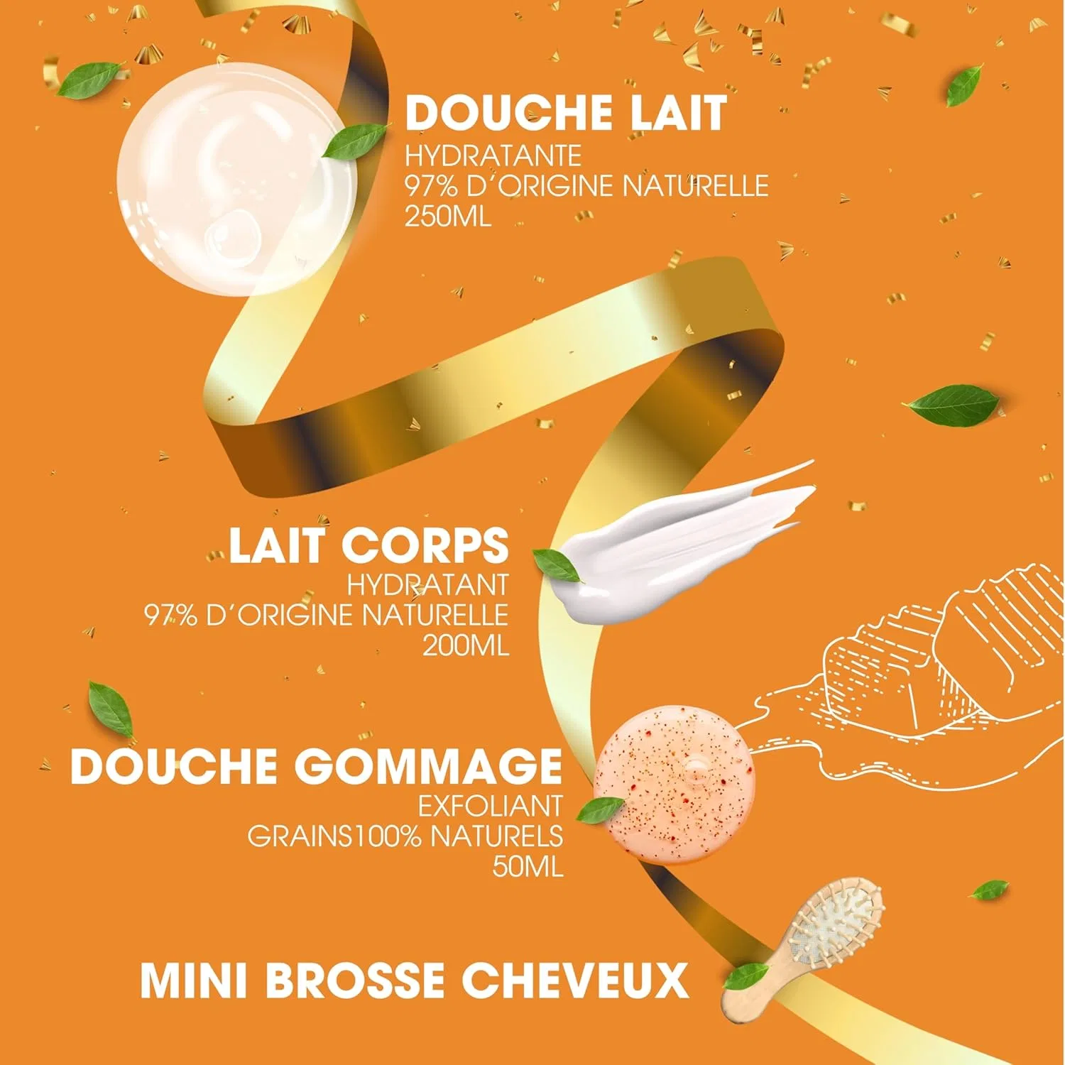 Набор для душа Cottage Soft Caramel, 1 гель для душа 250 мл + 1 скраб 50 мл + 1 молочко для тела 200 мл + 1 деревянная расческа — фото 4
