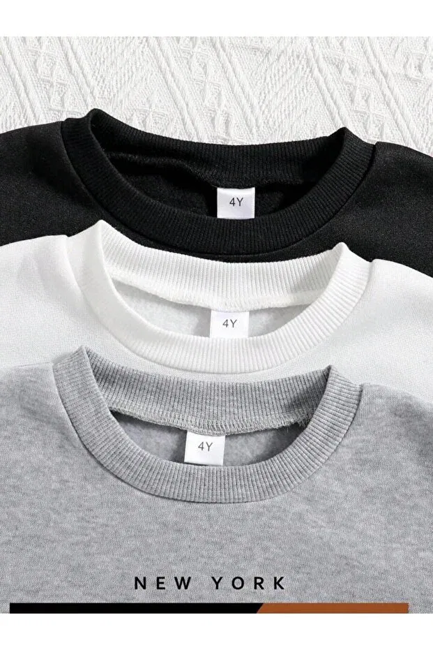 Детские свитшот с принтом для мальчиков 3 шт Morning Kids, Black-Grey-White — фото 3