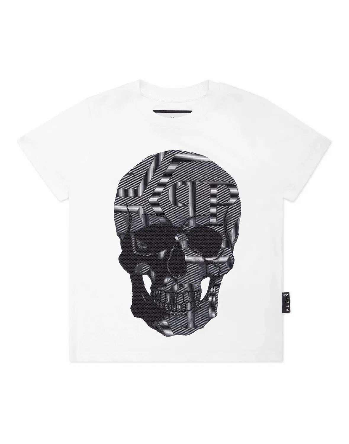 Детская футболка с принтом черепа и стразами Jersey T-shirt Round Neck SS Strass Skull PHILIPP PLEIN, White