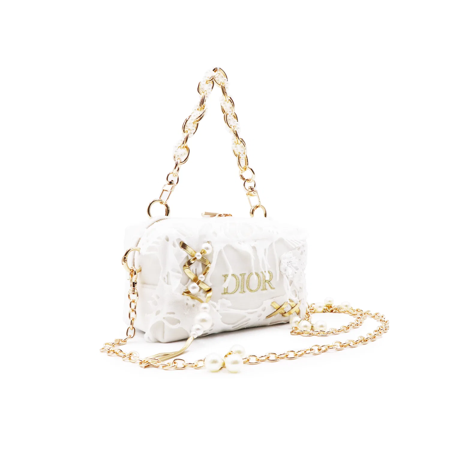 Женская косметичка с металлической цепью, модель Amsterdam Love Letter, DIOR, White Gold — фото 3