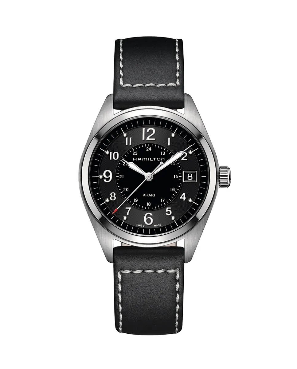

Мужские часы Khaki Field 40 мм H68551733 с календарем и кожаным ремешком Hamilton, черный