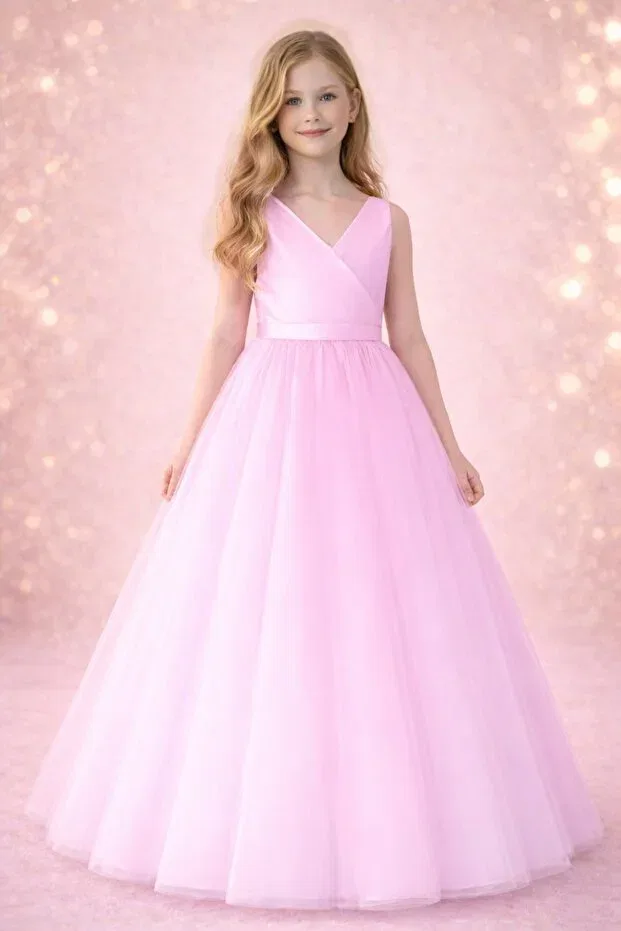 Детское платье для девочек с запахом Candy pink double-breasted wrap dress graduation birthday special occasion dress Madya, Pink