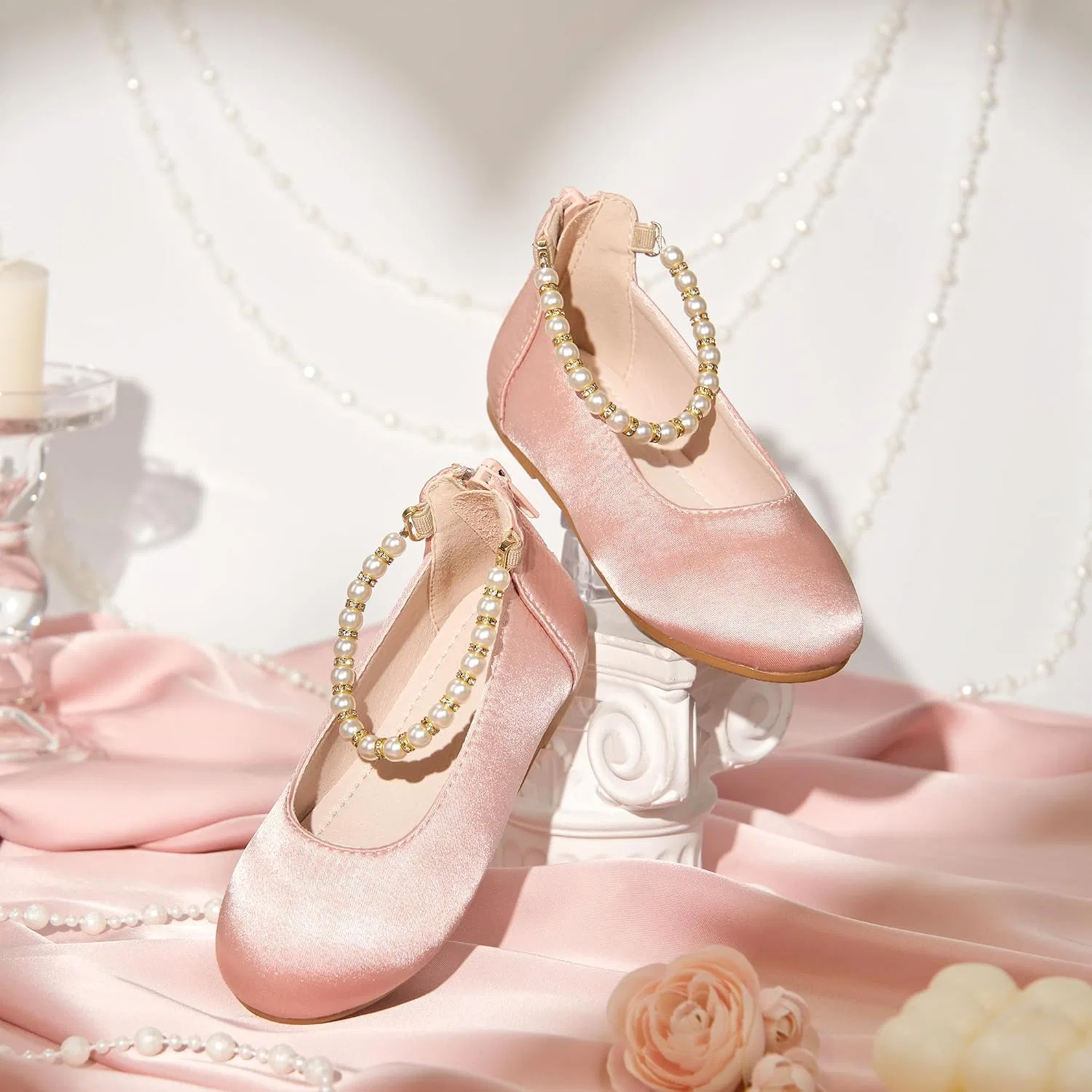 Детские балетки для девочек с цветочным принтом Kiderence, Rose Gold — фото 2