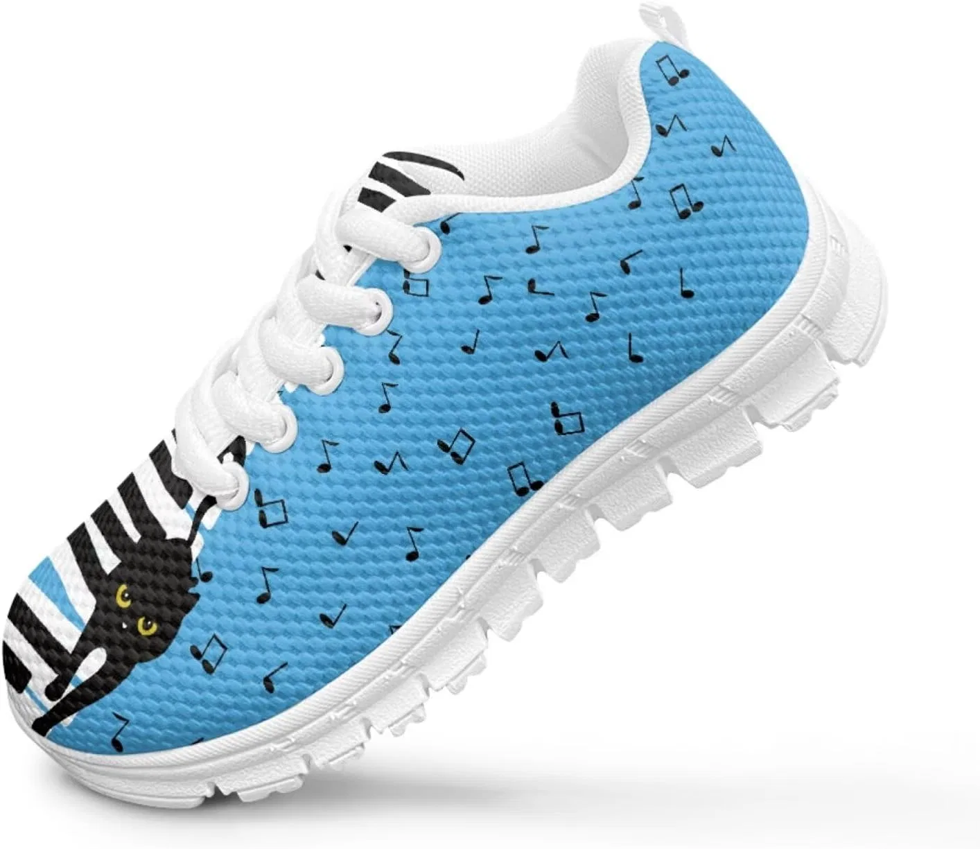 Детские кроссовки для девочек с принтом PinUp Angel Kids Cute Graphic Tennis Shoes Lightweight Lace Up Breathable Running Sneakers for Girl PinUp Angel, Musical Black Cat Blue — фото 3