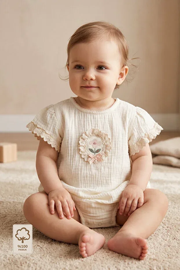 Детский комбинезон для девочек хлопковый Minory Baby, Beige — фото 3