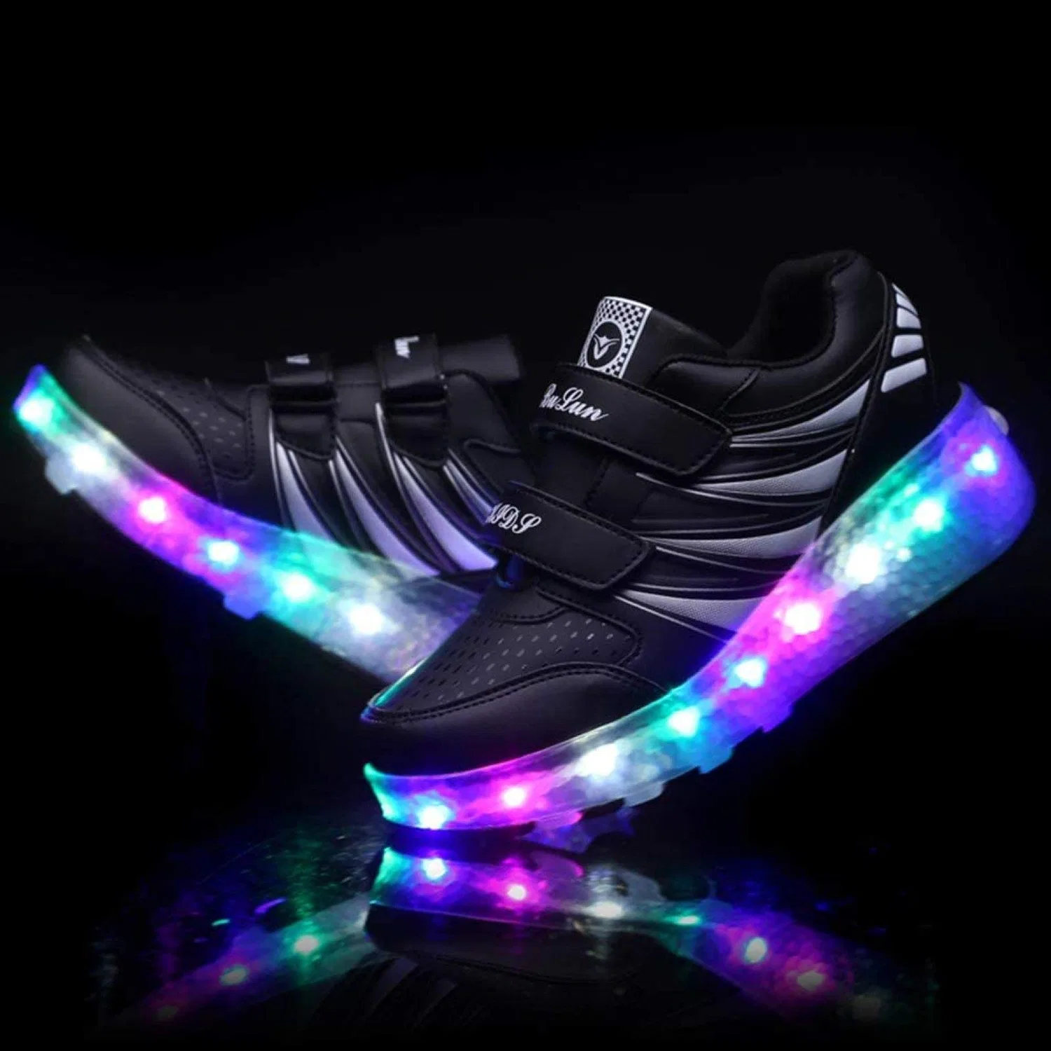 Детские кроссовки-ролики со светодиодами XPF, Black — фото 3