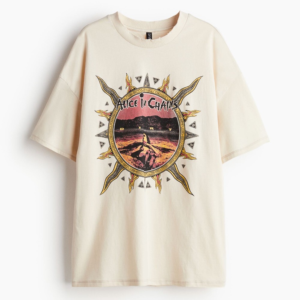 

Футболка H&M Oversized Printed Alice in Chains, светло-бежевый