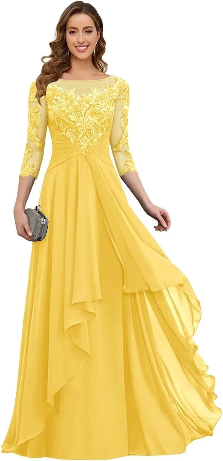 Женское формальное платье с кружевными аппликациями, Yellow