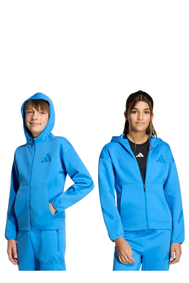 Детская толстовка с капюшоном и принтом Adidas, Blue — фото 2