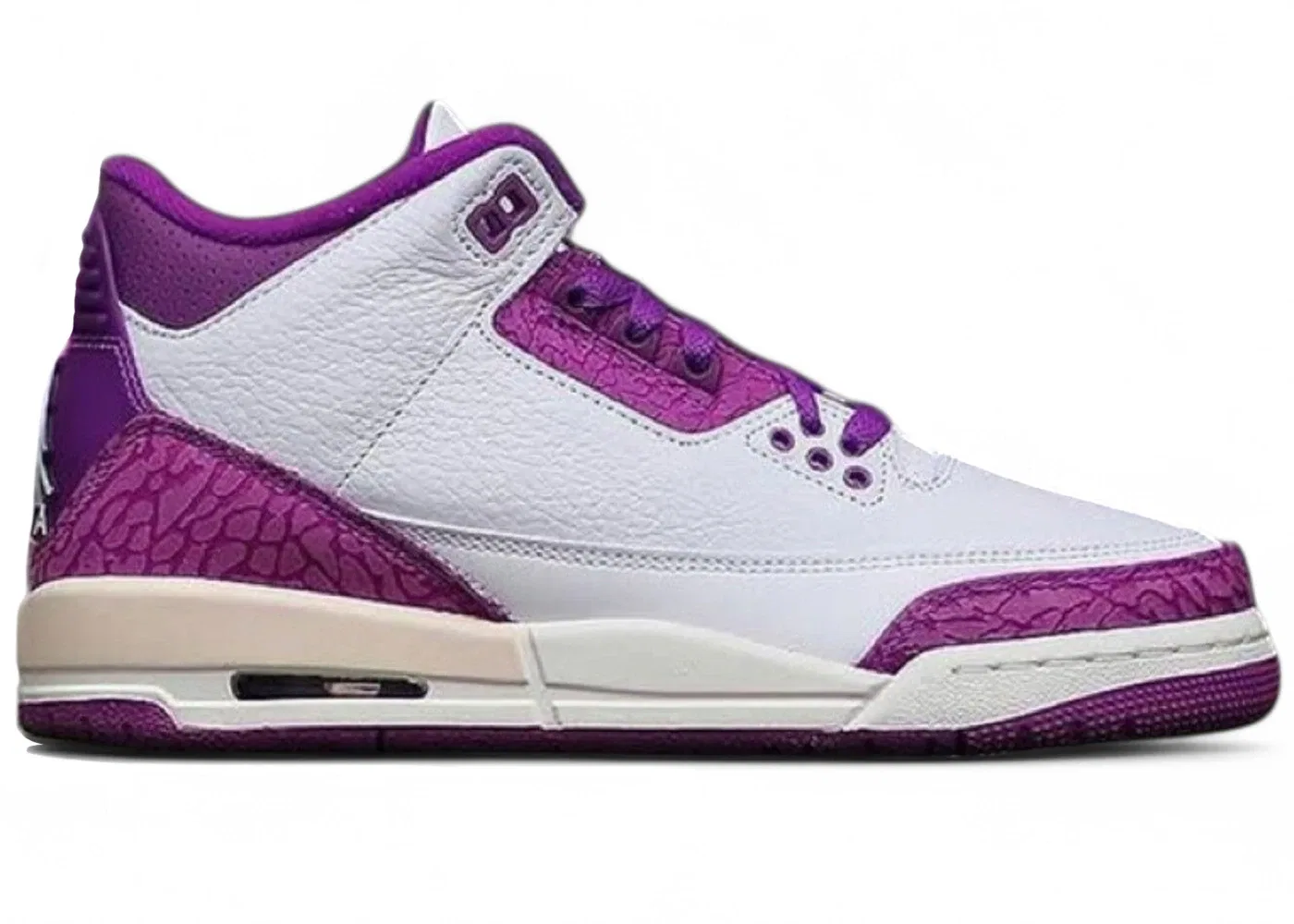 Детские кроссовки Lifestyle с перфорацией Jordan 3 Retro Jordan, White/Vapor Green/Vivid Purple/Sail/Guava