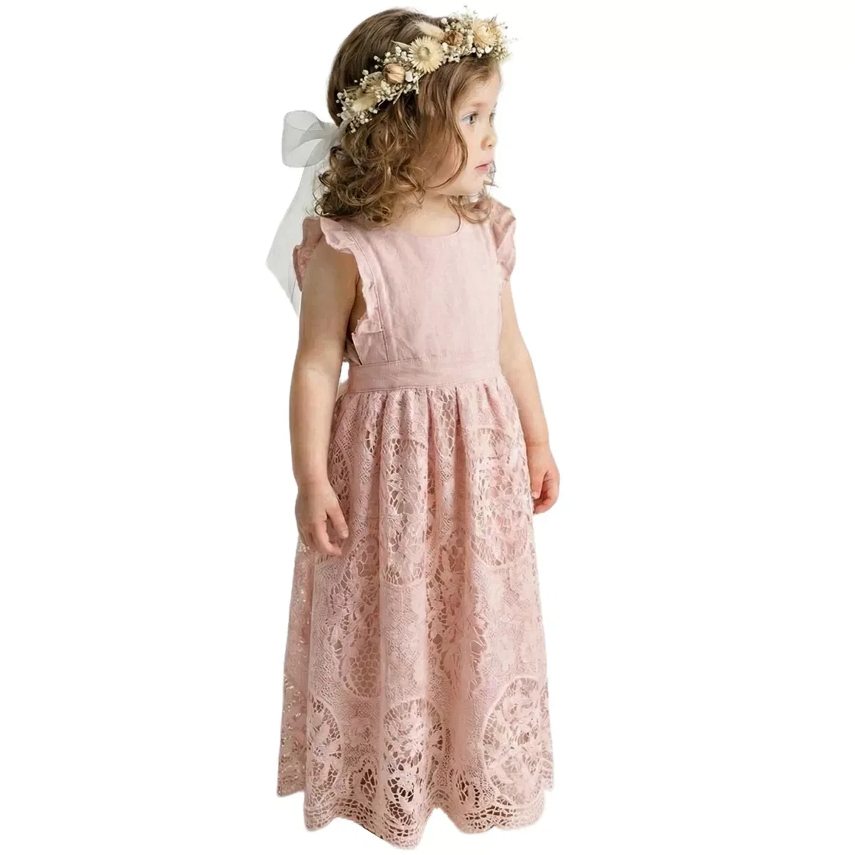 Детское платье для девочек с кружевом Jasmine 2bunnies, Dusty Pink