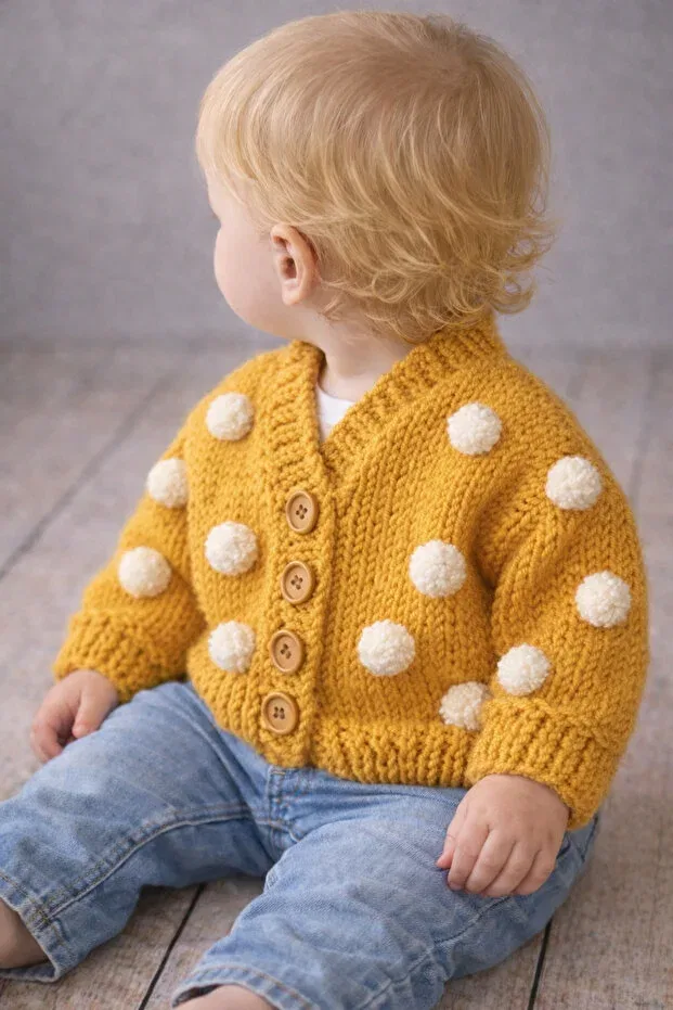 Детский кардиган с длинным рукавом Pompom Seraskids, Hardal