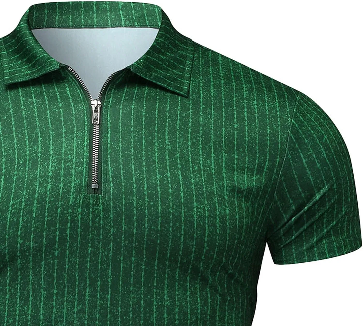 Мужская облегающая футболка поло с молнией Generic, Green — фото 3