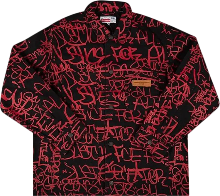 

Рубашка Supreme x Comme des Garçons Shirt Printed Canvas Chore Coat 'Black', черный