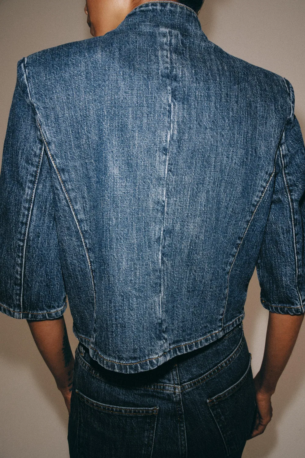 Укороченный джинсовый пиджак из коллекции ZW ZARA, Blue — фото 3