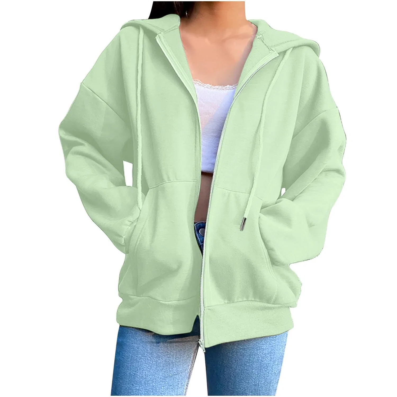 Женский худи с длинным рукавом с карманами, Green Mint