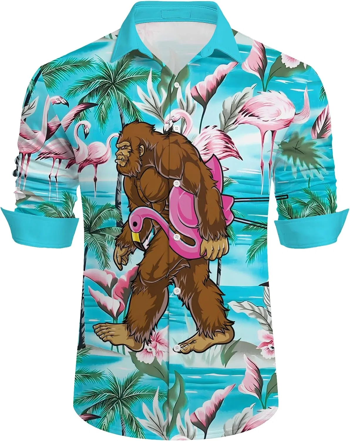 Мужская гавайская рубашка с длинным рукавом, на пуговицах, Polyester, синий