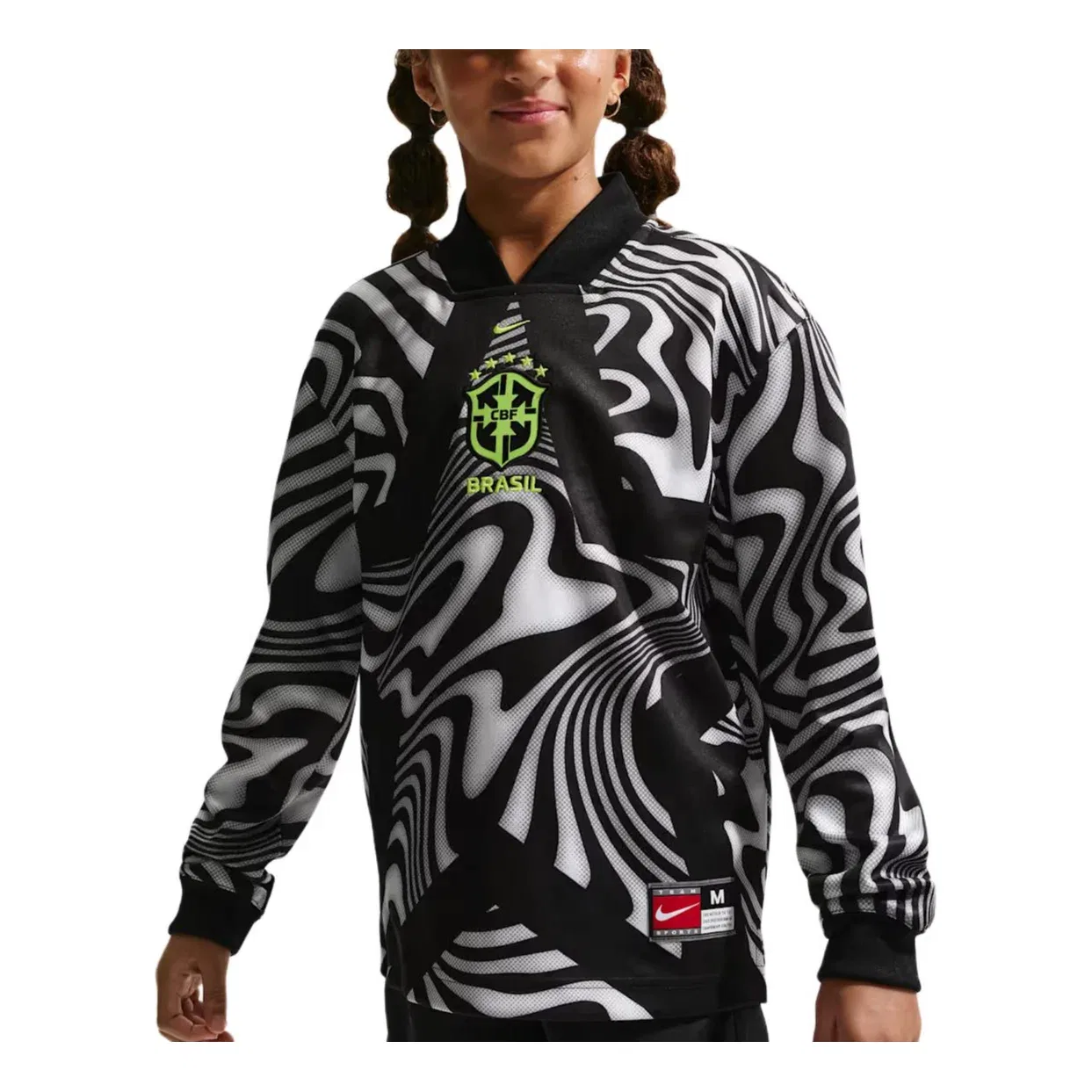 Детский футбольный джерси Dri-FIT с длинным рукавом Nike Brazil Hollywood Keeper Black Volt, черный