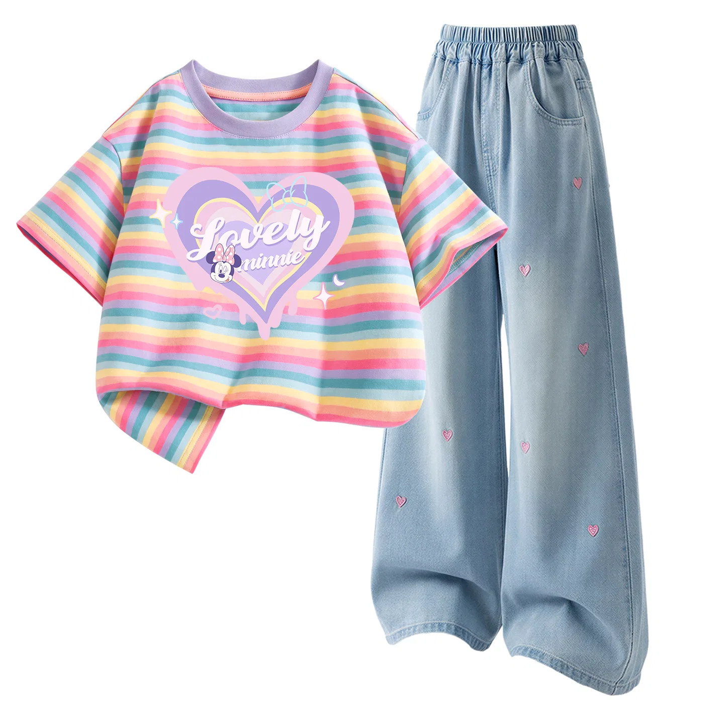 Детский спортивный костюм с круглым вырезом, Disney, Dazzling Heart Purple + Denim Light Blue