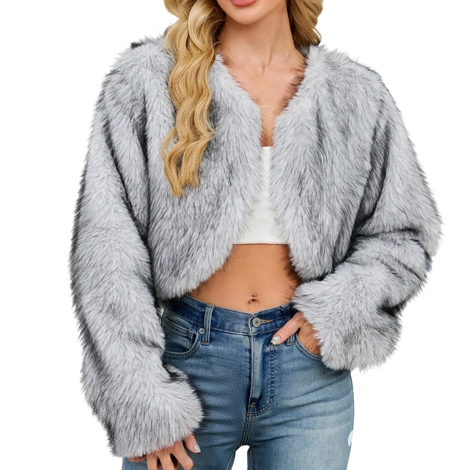 Женское короткое пальто с длинным рукавом, grigio
