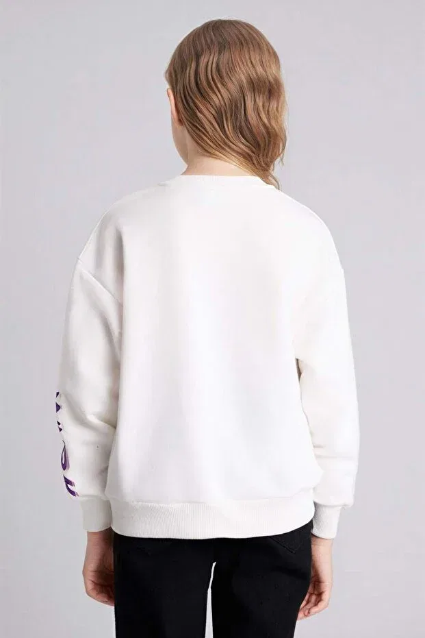 Детские свитшот с принтом для девочек Kpop - demon hunters relax fit sweatshirt for girls h3836a826sp Defacto, Ekru-Er98 — фото 4
