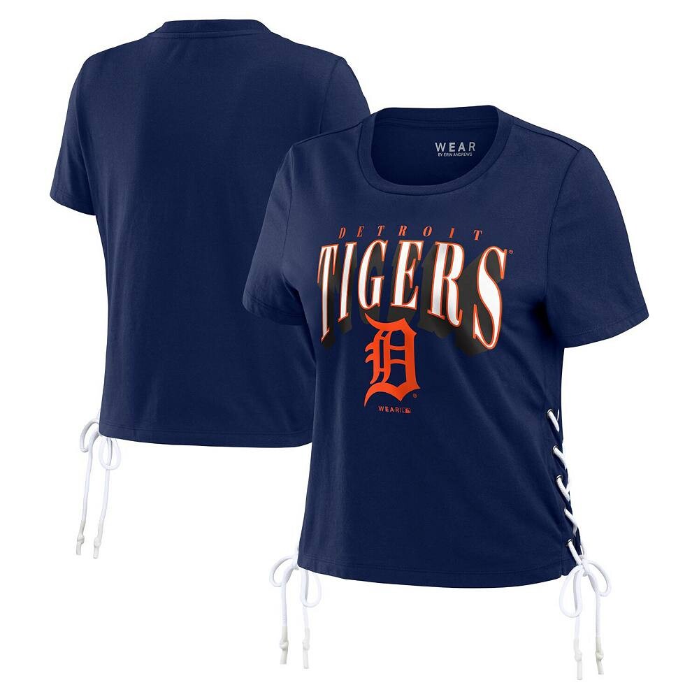 

Женская укороченная футболка Erin Andrews со шнуровкой по бокам Detroit Tigers WEAR by Erin Andrews, цвет Tgr Navy